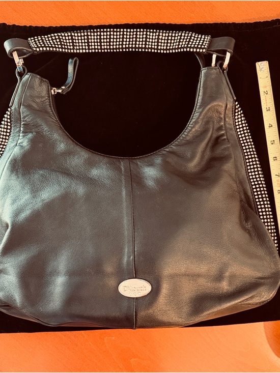 Black Leather Shoulder Bag with Swarovski Crystal-Trim Strap main image 3